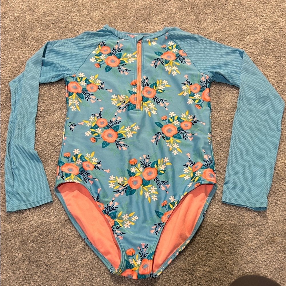 Cat & Jack Blue Floral Kids Rashguard